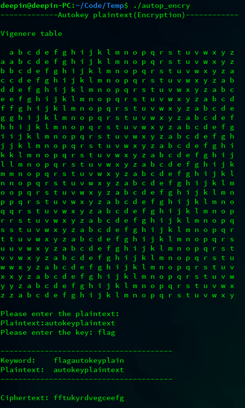 encryption 2 - 自动密钥（明文）密码（Autokey Plaintext）
