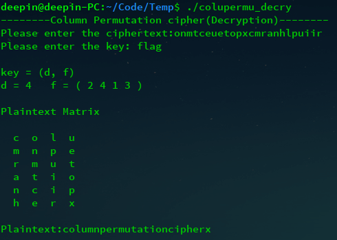 Colu Permu decry - 列置换密码（Column Permutation Cipher）