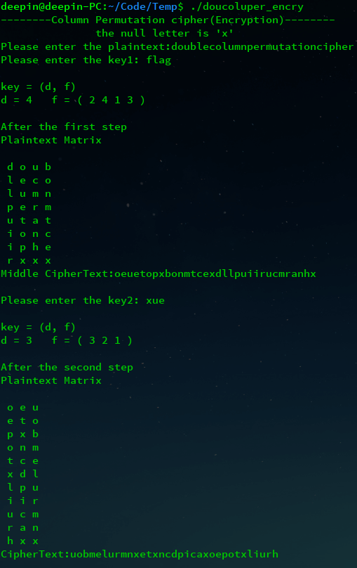 DouColuPer encry - Double Column Permutation Cipher